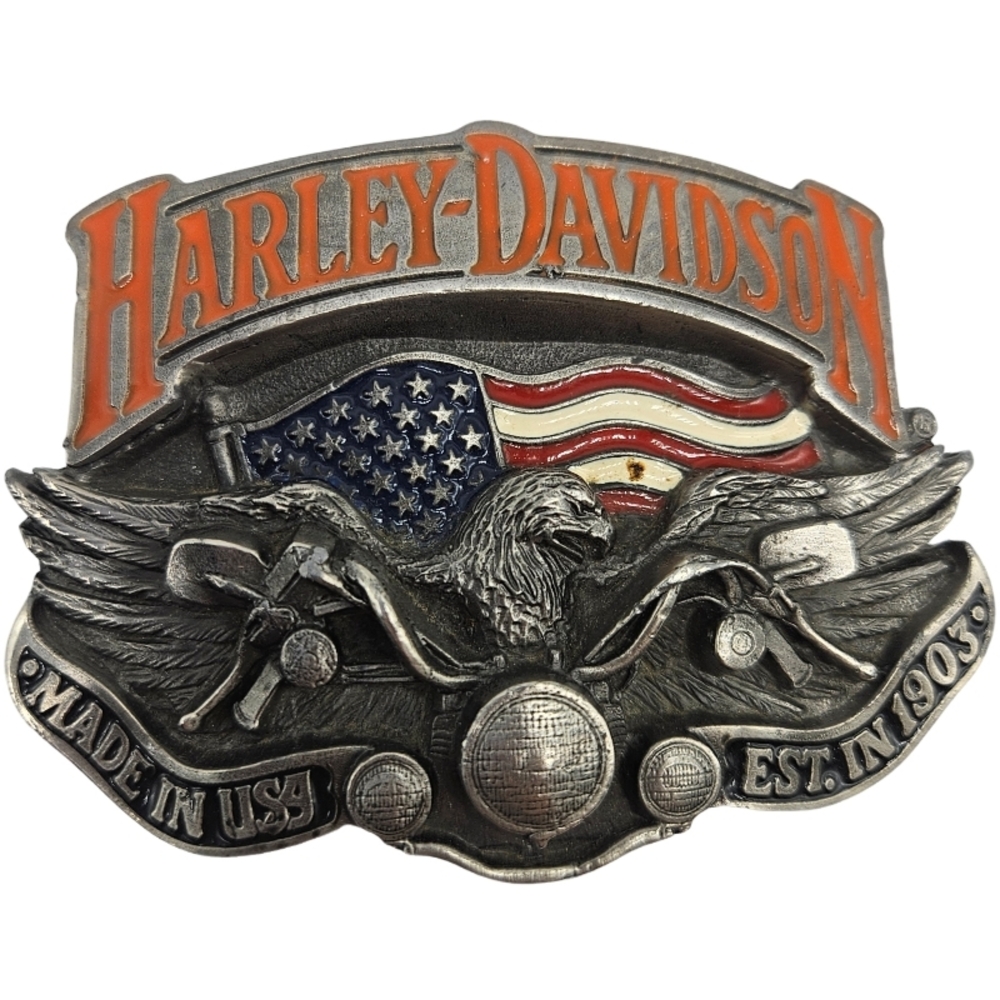 🏍 1991 Baron Harley-Davidson H402 Eagle Flag USA Belt Buckle